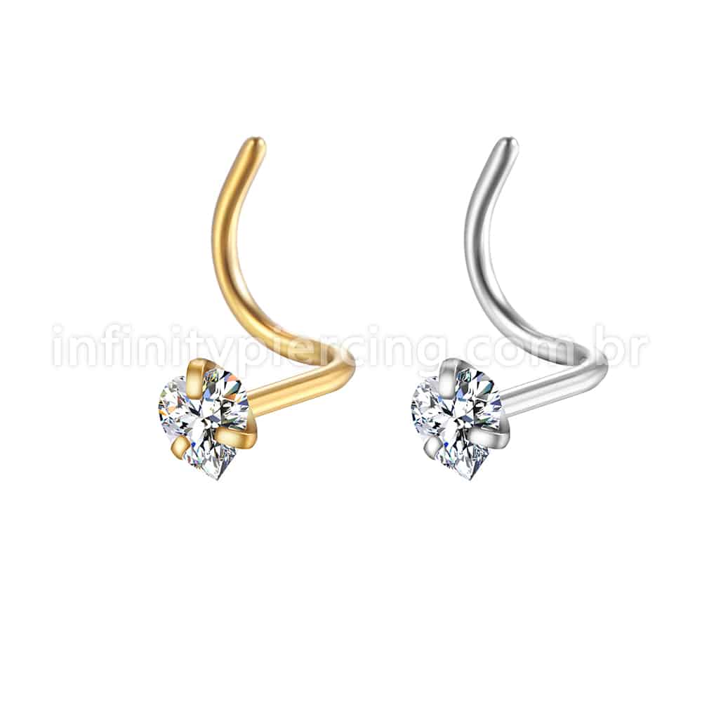 Piercing Nostril Aço Cirúrgico Zircônia Cravejada Coração